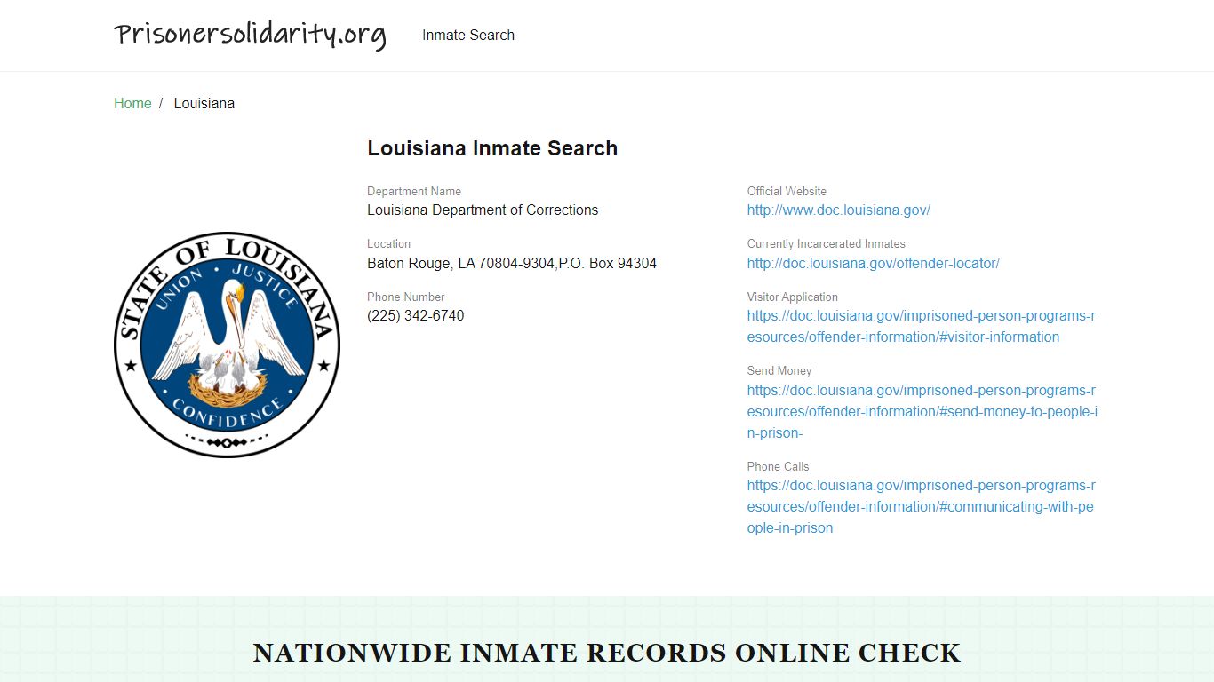 Louisiana Inmate Search – Louisiana Department of ...